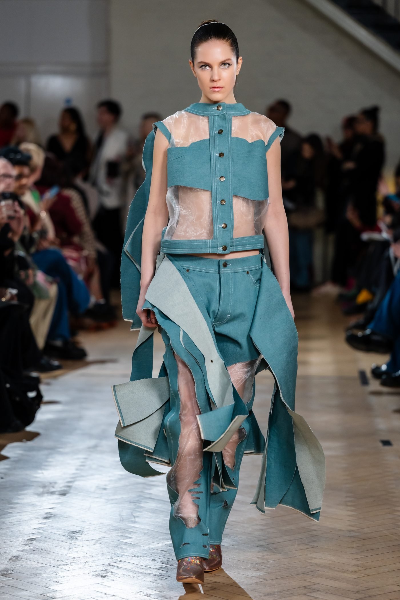 Teal and translucent runway look from Tanvir Mahidy AW26